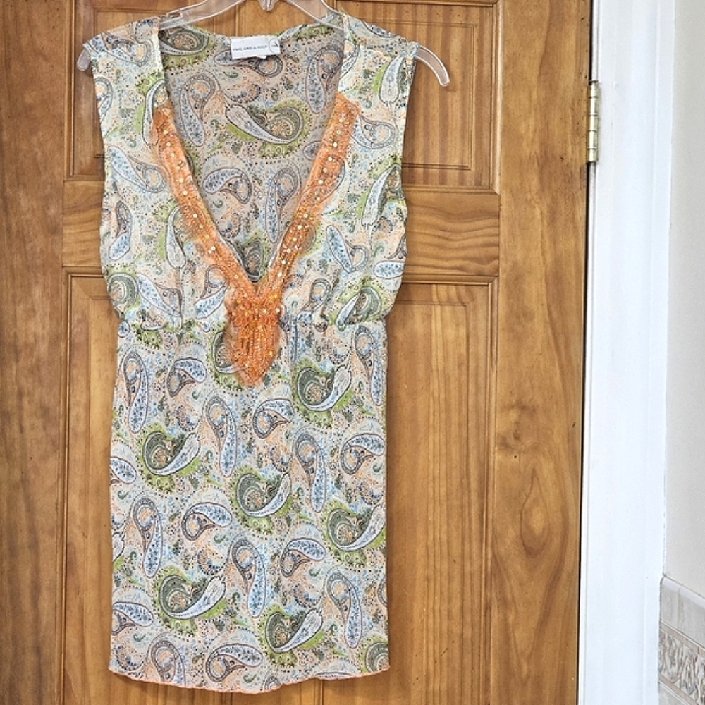 Time And A Half Women's Paisley Print Sleeveless Blouse, Size XL